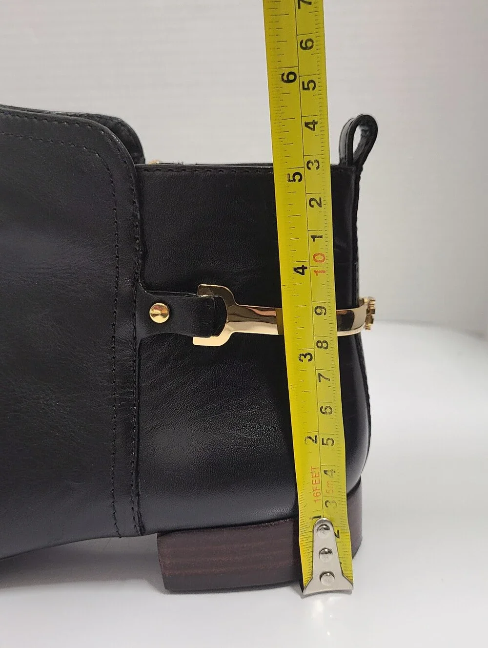 Tory Burch Jess Black Leather Ankle Boots Gold Strap Detail Sz 10
